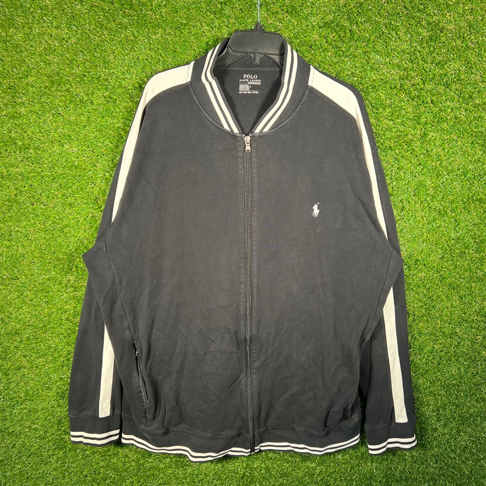 Polo Ralph Lauren Performance Track Jacket Mens 2XLT Black White Full Zip Stripe